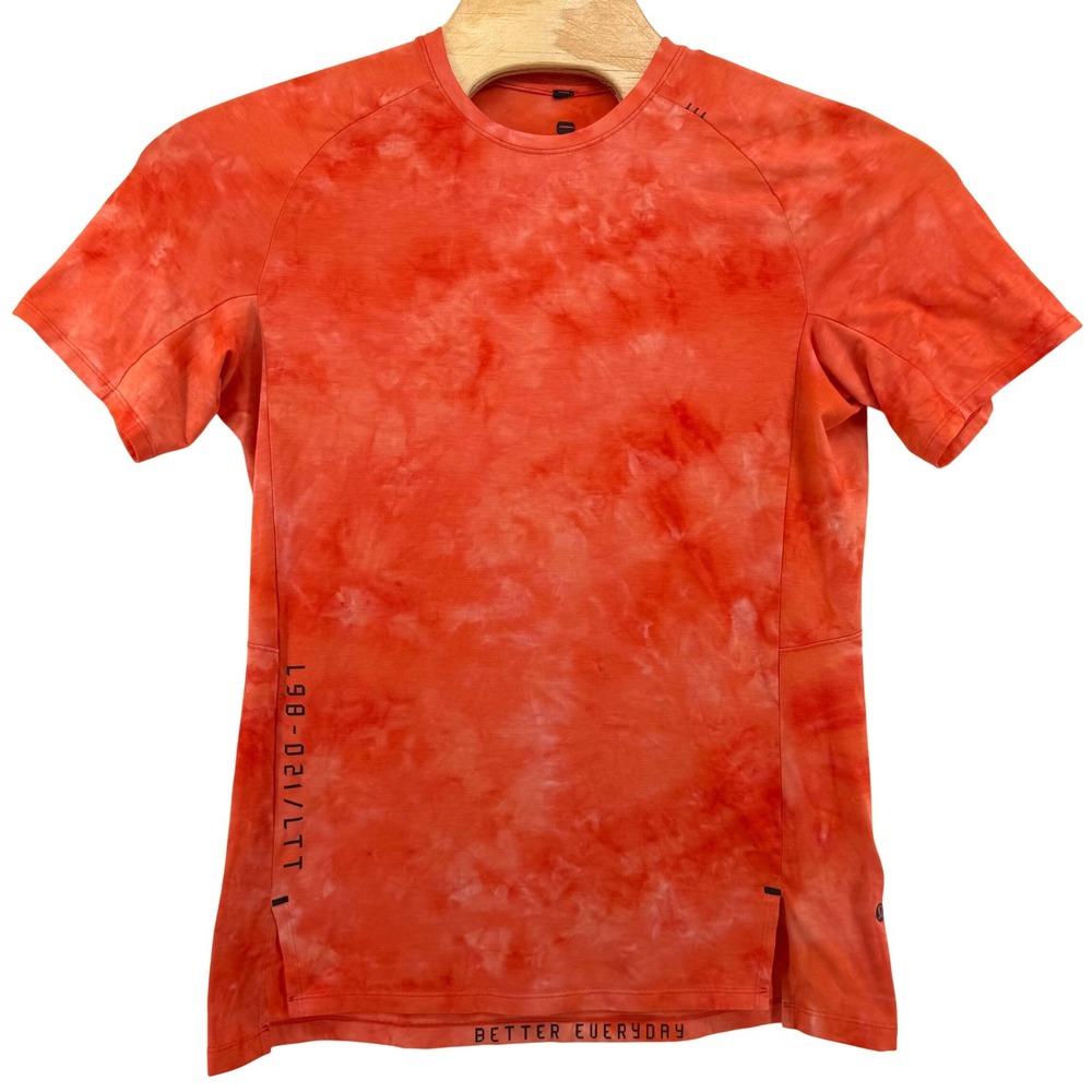 Lululemon Always Agile Short Sleeve Shirt Orange Tie Dye Diamond Spray Dye M/L
